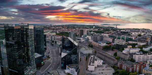 Aerial view of the Tallinn business center in the evening. Beautiful business district in Tallinn, Estonia.