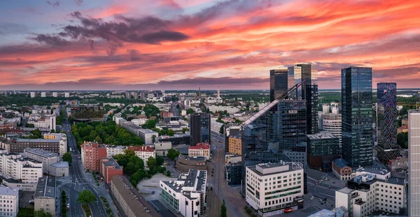 Aerial view of the Tallinn business center in the evening. Beautiful business district in Tallinn, Estonia.