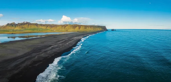 Aerial View Iceland Coastline Black Beach Panoramic Icelandic Nature View — Stock Photo, Image