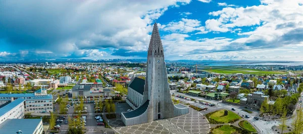 Повітряний Вид Халлгрімскунську Церкву Рейк Явіку Сценічний Вид Ісландію Hallgrimskja — стокове фото