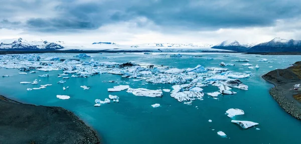 Vista Panoramica Degli Iceberg Nella Laguna Del Ghiacciaio Jokulsarlon Islanda — Foto Stock