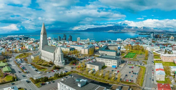 Veduta Aerea Della Chiesa Hallgrimskirkja Reykjavik Vista Panoramica Dell Islanda — Foto Stock