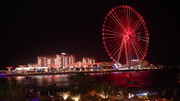 Hermoso Ojo Dubai Rueda Ferris Ain Dubai Playa Jumeirah Iluminada — Vídeos de Stock