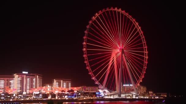 Beautiful Dubai Eye Ain Dubai Ferris Wheel Jumeirah Beach Illuminated — Stock Video