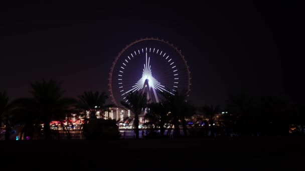 Hermoso Ojo Dubai Rueda Ferris Ain Dubai Playa Jumeirah Iluminada — Vídeo de stock