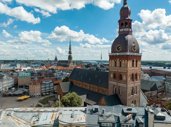 Aerial View Riga Old Town Latvia Beautiful Historical Buildings Domes —  Fotos de Stock