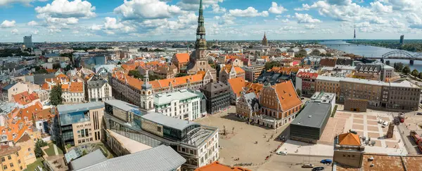 Aerial View Riga Old Town Latvia Beautiful Historical Buildings Domes — Stock Photo, Image