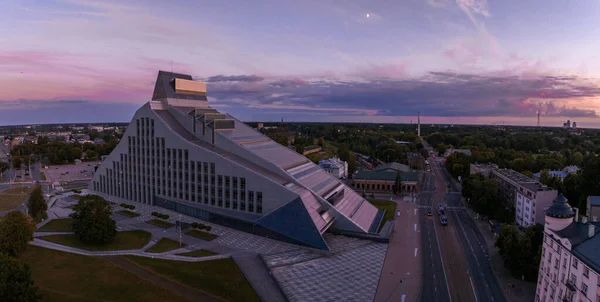 Exouter National Library Latvia Sunset Aerial View Riga City — 스톡 사진
