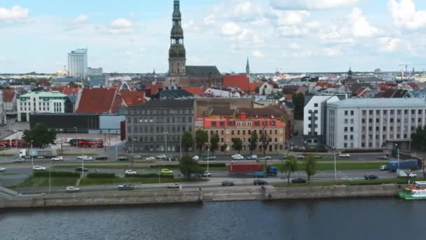 Aerial Cityscape Riga Old Town Beautiful Sunny Day Clouds Going — Video Stock