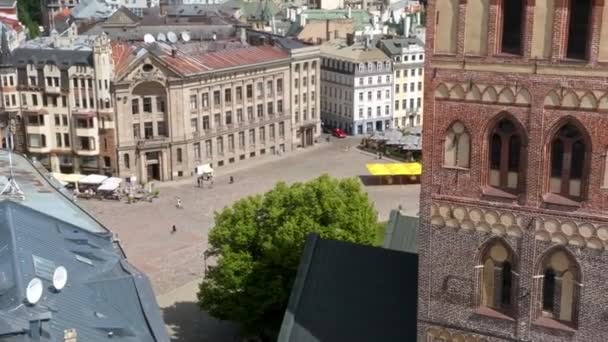 Aerial View Riga Rooftops View Panorama Sunny Day Architectures Daugava — Stock videók