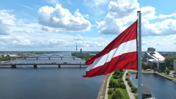 Latvian Flag National Library Background Riga Latvia Baltic Countries — Stockvideo