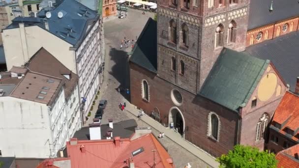 Aerial View Riga Rooftops View Panorama Sunny Day Architectures Daugava — Stock Video