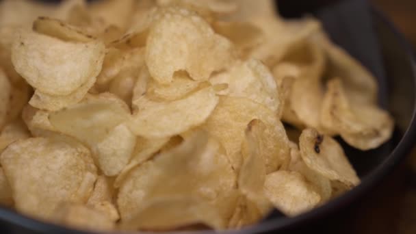 Close Craft Fried Golden Potato Chip Fast Food Background — Stock video