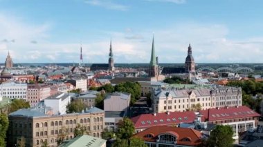 Beautiful aerial Riga center view. Old town of Riga on a summer day with Domes cathedral in the middle of the old town.