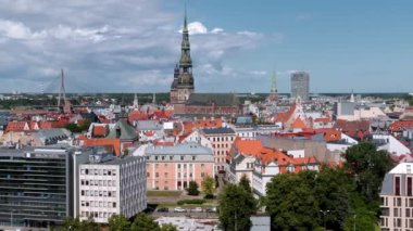 Beautiful aerial Riga center view. Old town of Riga on a summer day with Domes cathedral in the middle of the old town.