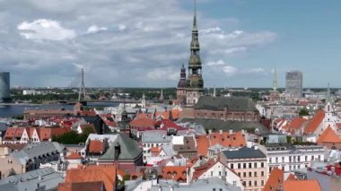 Beautiful aerial Riga center view. Old town of Riga on a summer day with Domes cathedral in the middle of the old town.
