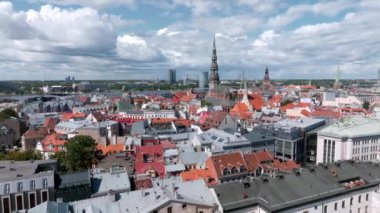 Beautiful aerial Riga center view. Old town of Riga on a summer day with Domes cathedral in the middle of the old town.