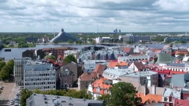 Beautiful aerial Riga center view. Old town of Riga on a summer day with Domes cathedral in the middle of the old town.