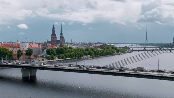 Beautiful Aerial Riga Center View Old Town Riga Summer Day — Stock Video
