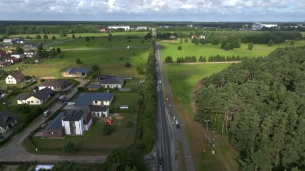 Aerial View Highway Going Green Fields Forests Traffic Moving Highway — Stock Video