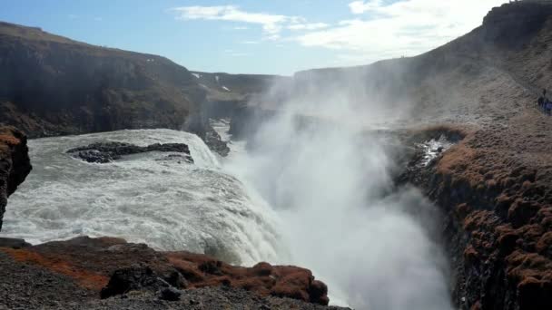 Idyllic View Gullfoss Waterfall Golden Circle Сценічні Каскади Падаючої Води — стокове відео