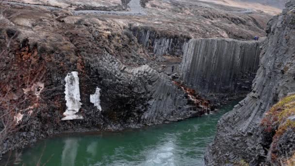 Studlagil Canyon Perto Cidade Egilstadir Islândia Oriental Colunas Basalto Topo — Vídeo de Stock