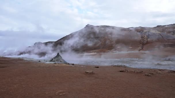Група Випромінюється Фумаролу Геотермальній Області Хверир Вибух Діоксиду Сірки Вулканічного — стокове відео