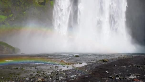 Majestatyczna Natura Islandii Imponujący Widok Wodospad Skogafoss Skogafoss Najsłynniejsze Miejsce — Wideo stockowe