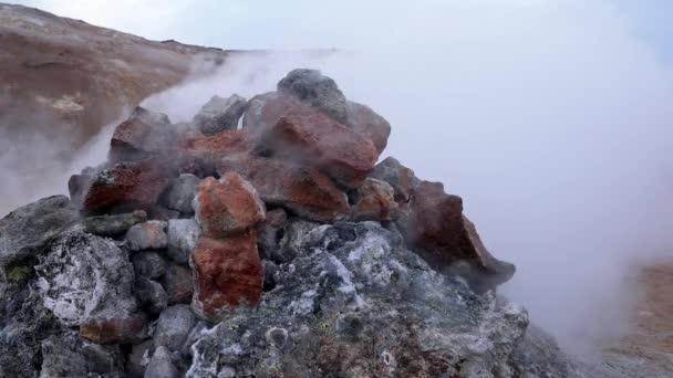 Steam Emitting Fumarole Geothermal Area Hverir Sulphur Dioxide Erupting Volcanic — Αρχείο Βίντεο