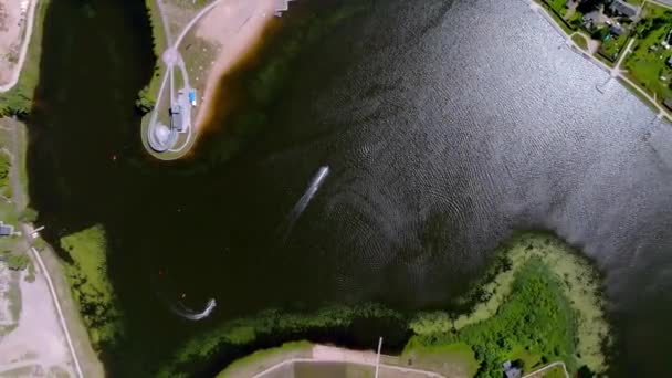 Aerial Top View Blue Lakes Islands Green Forests Latvia Beautiful — Vídeos de Stock