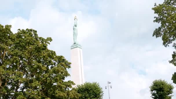 Freedom Monument Riga Latvia Memorial Honours Soldiers Killed Latvian War — Vídeos de Stock