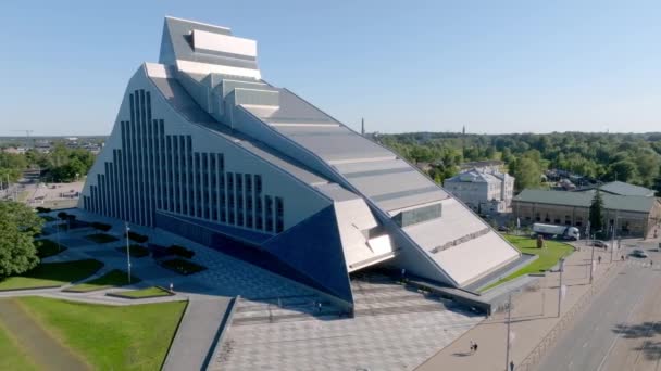 Aerial View National Library Riga Modern Architecture Latvia — Stock video