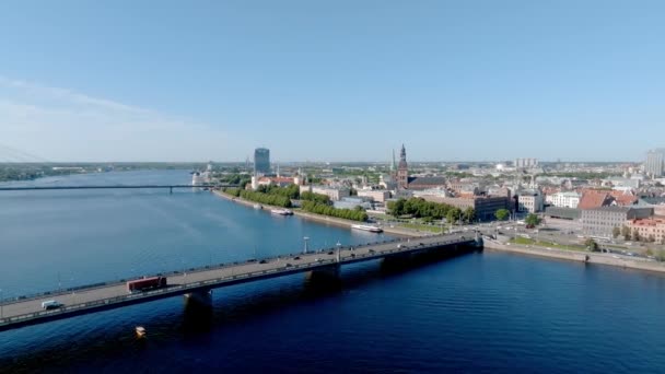 Establishing Aerial Bird Eye View Shot Riga Riga Skyline Latvia — Video Stock