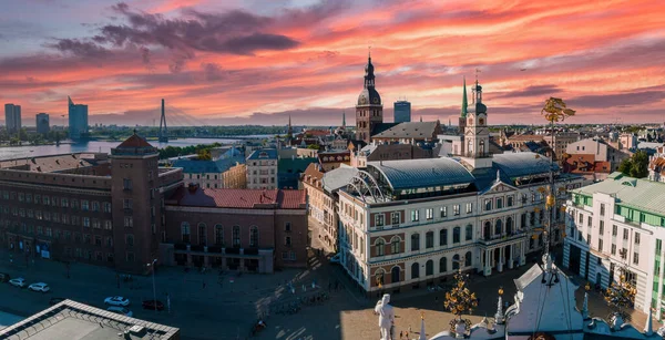 Establishing Aerial Bird Eye View Shot Riga Riga Skyline Latvia — ストック写真