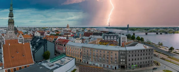 Establishing Aerial Bird Eye View Shot Riga Riga Skyline Latvia — Stock Photo, Image