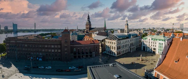 Establishing Aerial Bird Eye View Shot Riga Riga Skyline Latvia — Stock Photo, Image