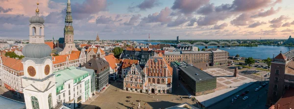 Establishing Aerial Bird Eye View Shot Riga Riga Skyline Latvia — Stock Photo, Image