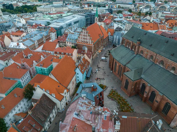 Establishing Aerial Bird Eye View Shot Riga Riga Skyline Latvia — Zdjęcie stockowe