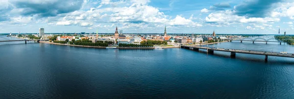 Establishing Aerial Bird Eye View Shot Riga Riga Skyline Latvia — Stockfoto