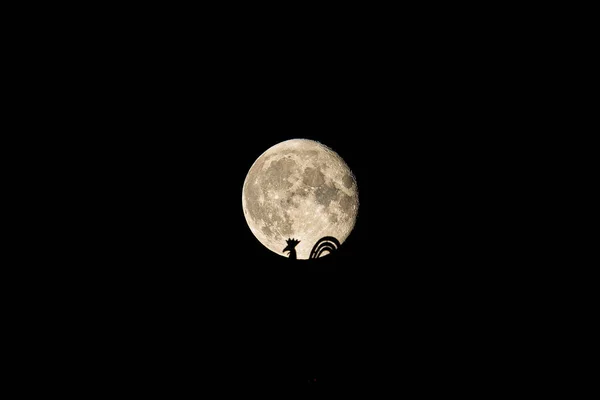 Beautiful Full Moon Riga Old Town Domes Cathedral Golden Cock — Zdjęcie stockowe