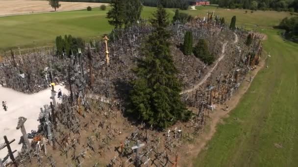 Aerial View Hill Crosses Kryziu Kalnas Lithuania Famous Religious Site — Wideo stockowe