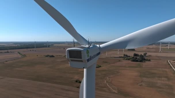 Panoramic Aerial View Wind Farm Wind Park High Wind Turbines — Vídeo de Stock