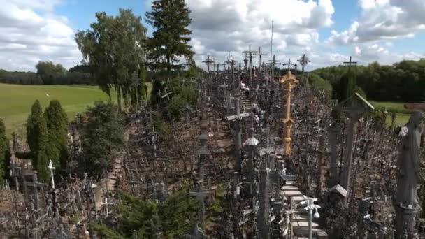 Aerial View Hill Crosses Kryziu Kalnas Lithuania Famous Religious Site — Vídeo de Stock