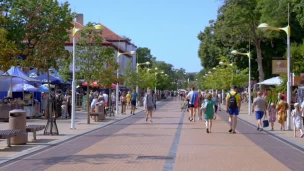 Main Street Crowds People Walking Palanga Lithuania Enjoying Beautiful Summer — Stockvideo
