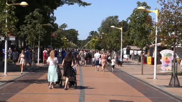 Main Street Crowds People Walking Palanga Lithuania Enjoying Beautiful Summer — Vídeo de Stock