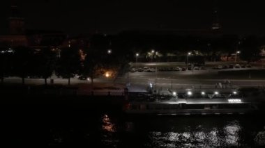 Aerial view of the Riga city at night. Beautiful old town of Riga. Night life.