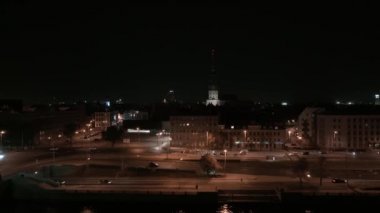 Aerial view of the Riga city at night. Beautiful old town of Riga. Night life.