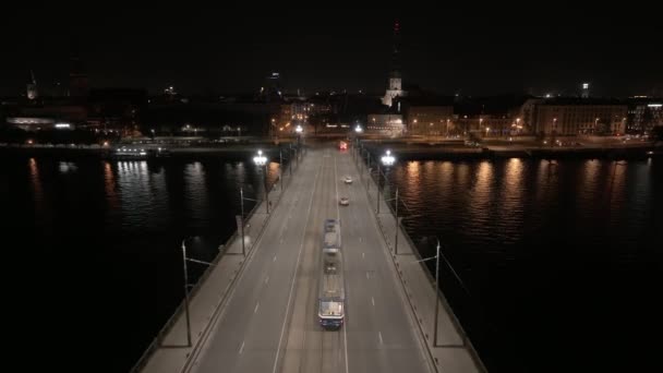 Aerial View Riga City Night Beautiful Old Town Riga Night — Video