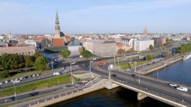 Beautiful aerial view of Riga city, the capital of Latvia. Aerial view of the old town of Riga.