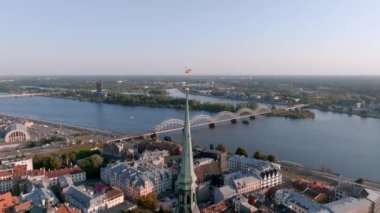 Beautiful aerial view of Riga city, the capital of Latvia. Aerial view of the old town of Riga.